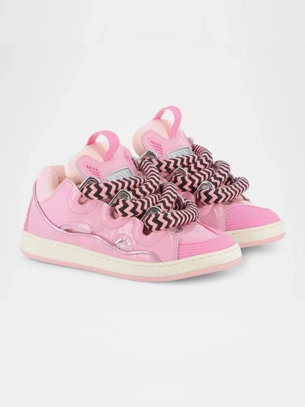 Lanvin Girls Two-Tone Curb Sneakers with Big Laces  Kids Size. 4